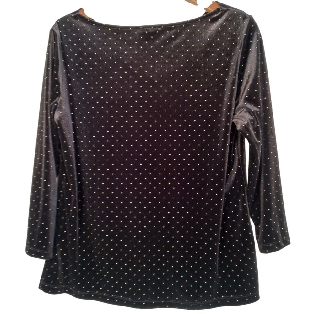 Jacklyn Smith Velour Shirt Women Large Black Gold Studded Draped Neck Stretch - Picture 2 of 10